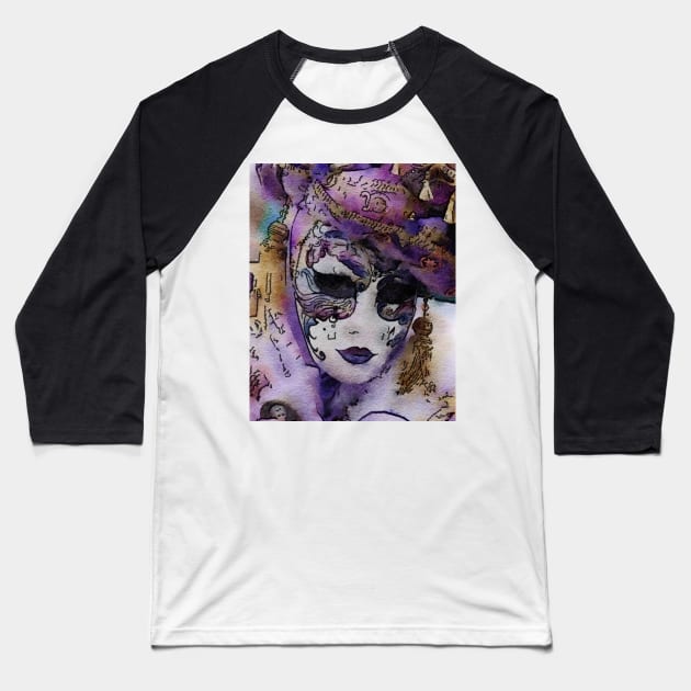 Grand Masquerade Mask in Lilac Baseball T-Shirt by KirstenStar 